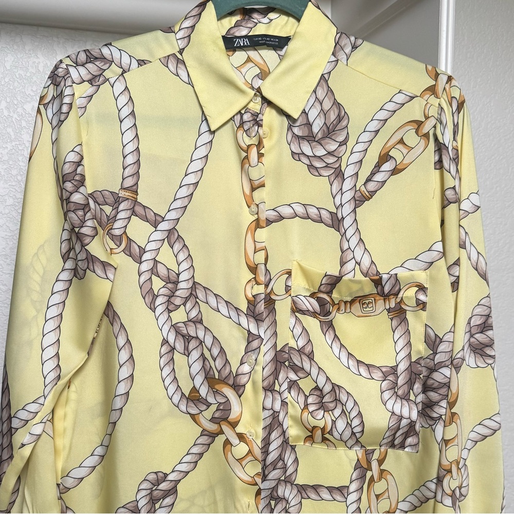 Zara l Yellow Rope Print Blouse Small/XS - Picture 4 of 4
